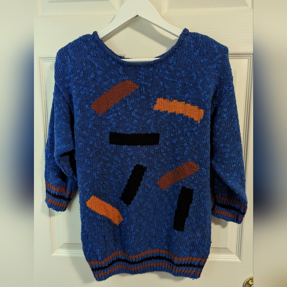Andrea Gayle vintage blue sweater with brown design size medium
